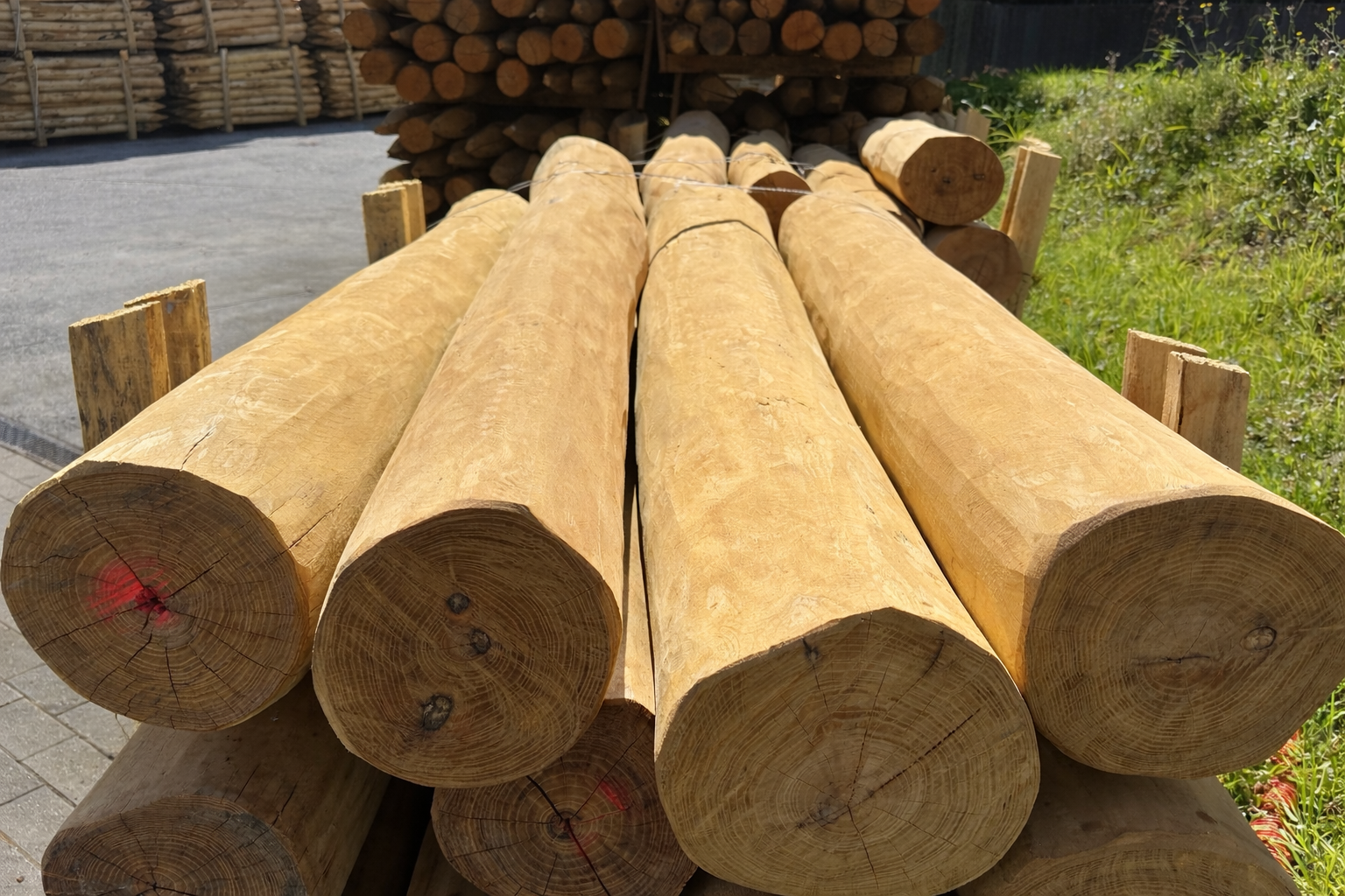  Geschuurde spintvrije robinia palen diameter 14-16 cm, duurzaamheidsklasse 1 zonder behandeling