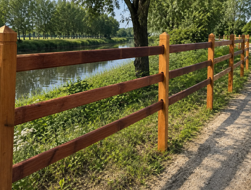 Paardenafsluiting met drie liggers in tropisch hardhout