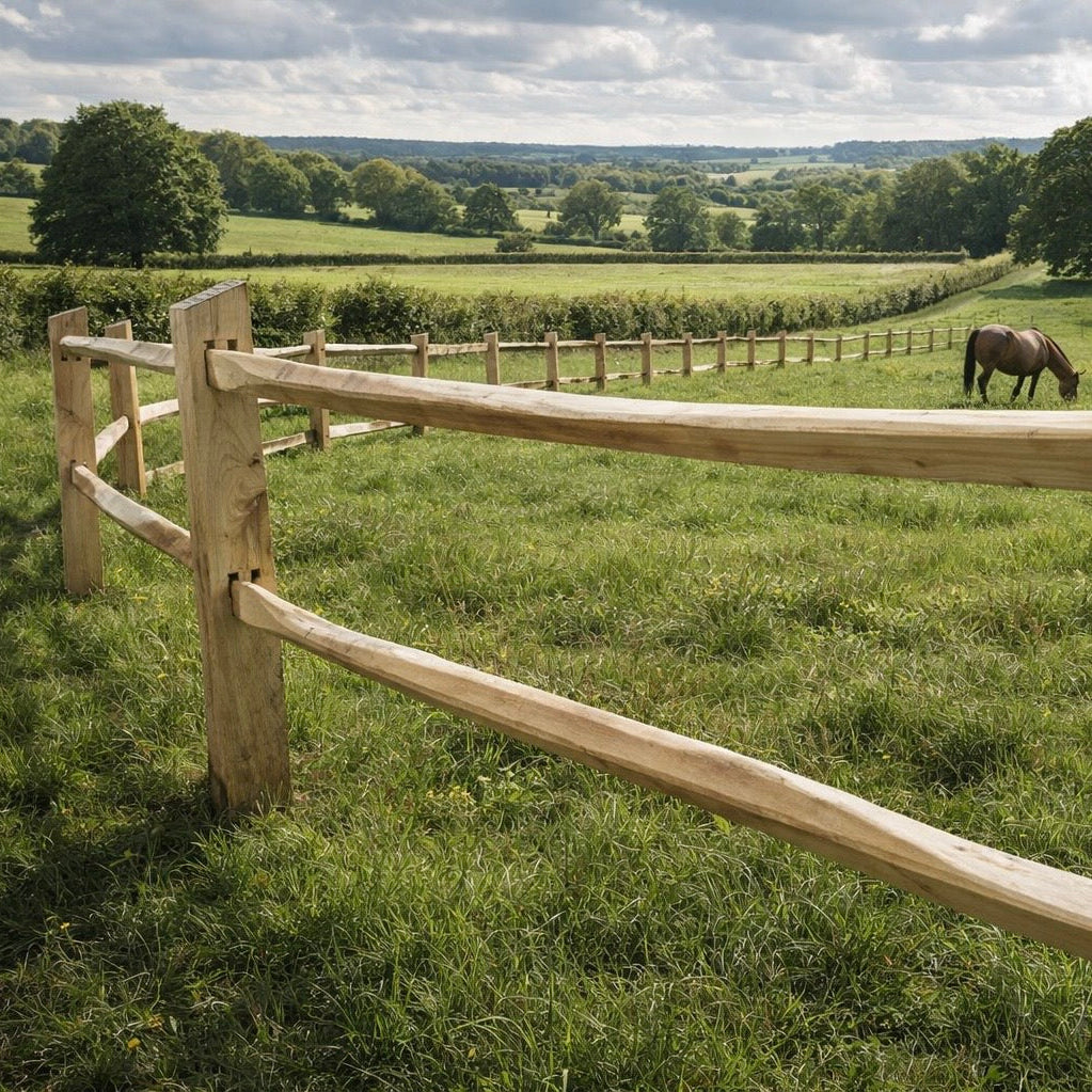 Post & Rail omheining in robinia hout met drie liggers voor paardenweide