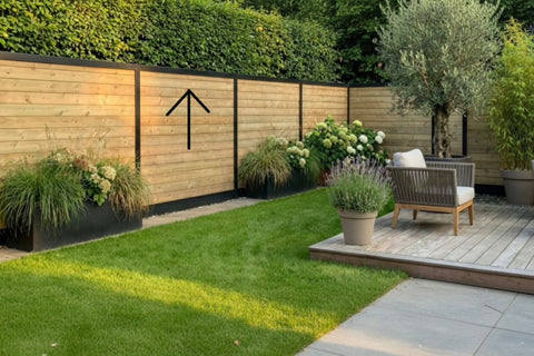 Aluminium topprofiel voor een ME-HA paal en bijhorend scherm in zwart. Voor een tuinafsluiting. 