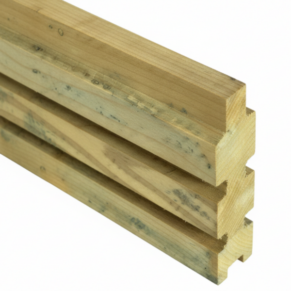 Geïmpregneerd Grenen Triple Profiel (Deens Rabat) 34x145mm voor moderne schuttingen in combinatie met zwarte paal.