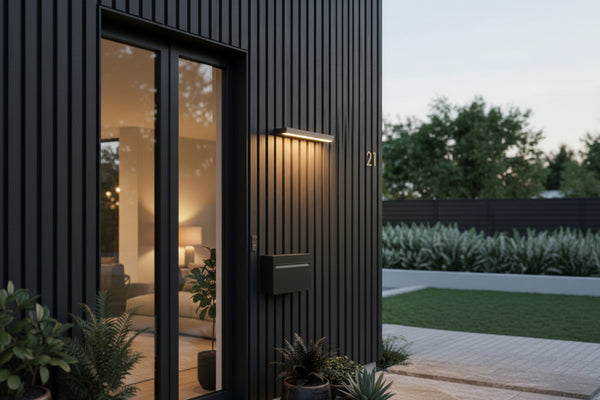 Moderne woning met verticale gevelbekleding van thermisch gemodificeerd populierenhout in een zwarte kleur