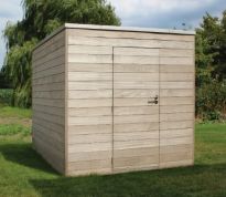 Box in iroko 250 x 250 cm met enkele deur en horizontale beplanking