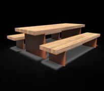 Set bestaande uit 1 tafel en 2 banken - Cortenstaal + tropisch hardhout