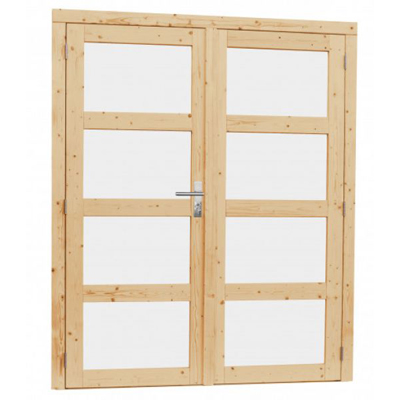 Double porte 4 fenêtres 168 x 201 cm - Pin blanc non-traité