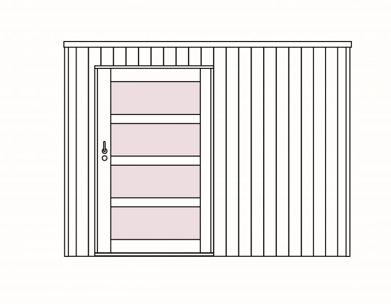 Box in vuren 350 x 300 cm - Enkele schuifdeur + verticale beplanking - Vuren onbehandeld