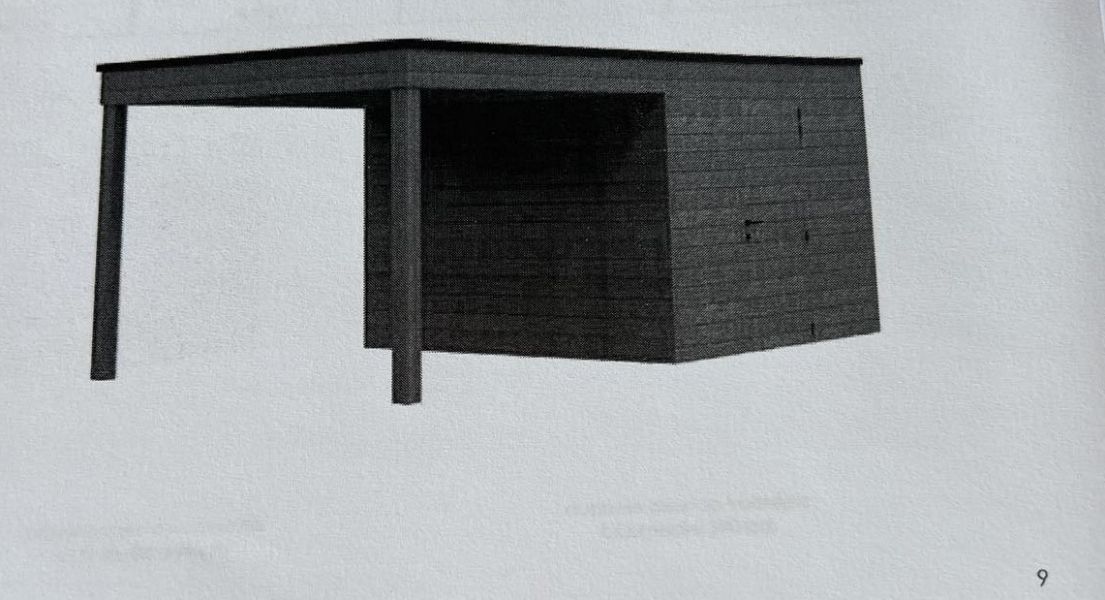 Cubic met enkele deur en luifel 300 x 312 cm + 250 cm - Iroko